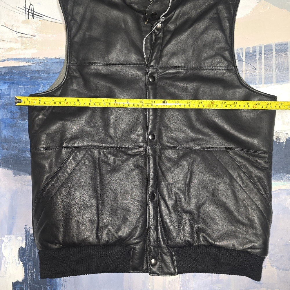 Neiman Marcus Leather Quilted Hooded Puffer Mens Down Vest XL Packable Hood - Picture 3 of 7
